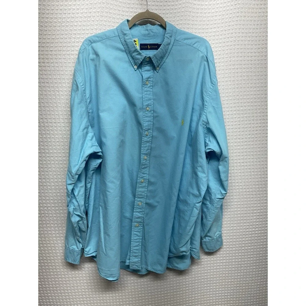 Polo Ralph Lauren Shirt Mens 3XB Blue Button Down Yellow Pony Cotton Long Sleeve